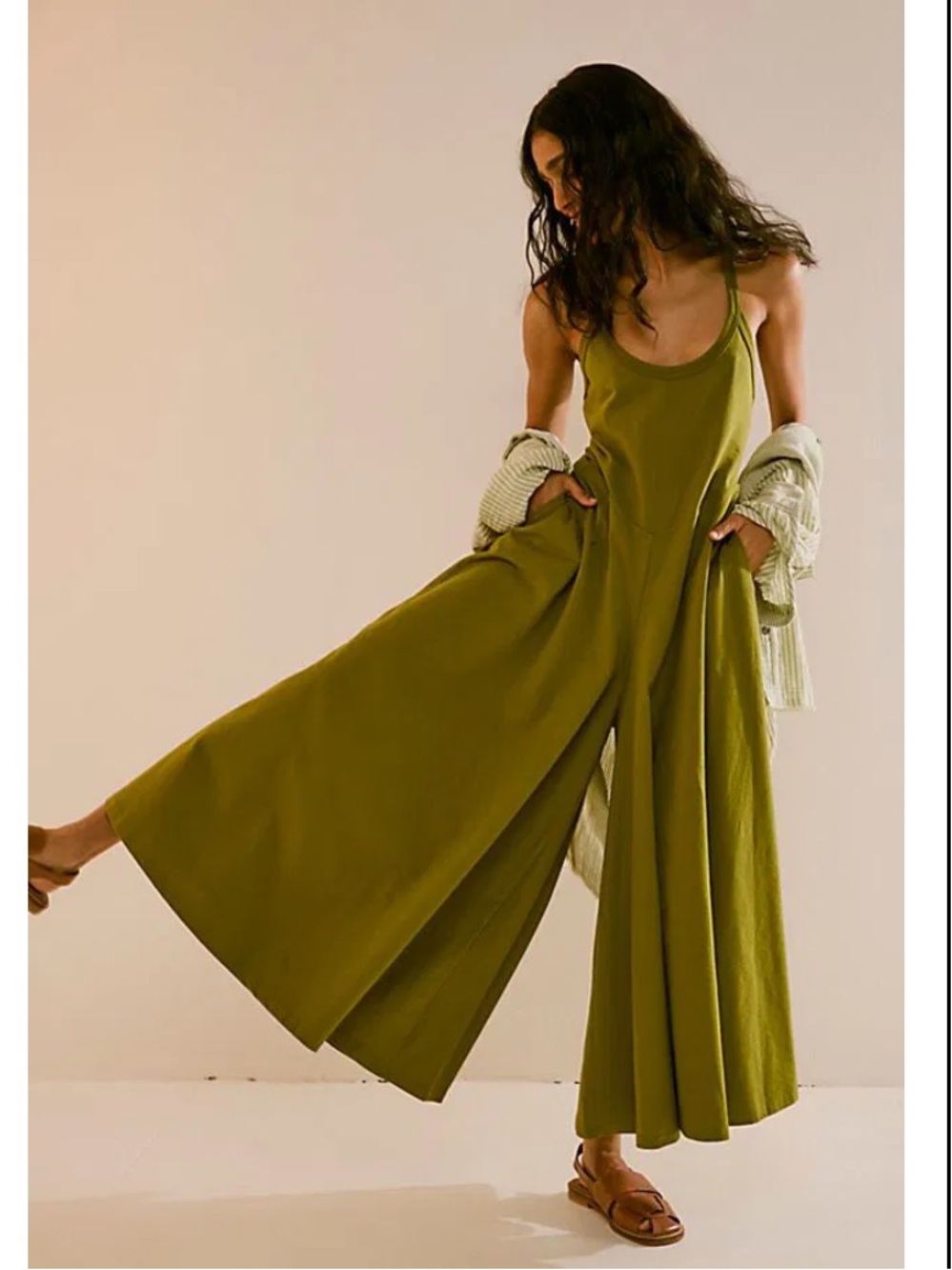 Free People Cindy Olive Scoop-Neck Wide Leg Jumpsuit